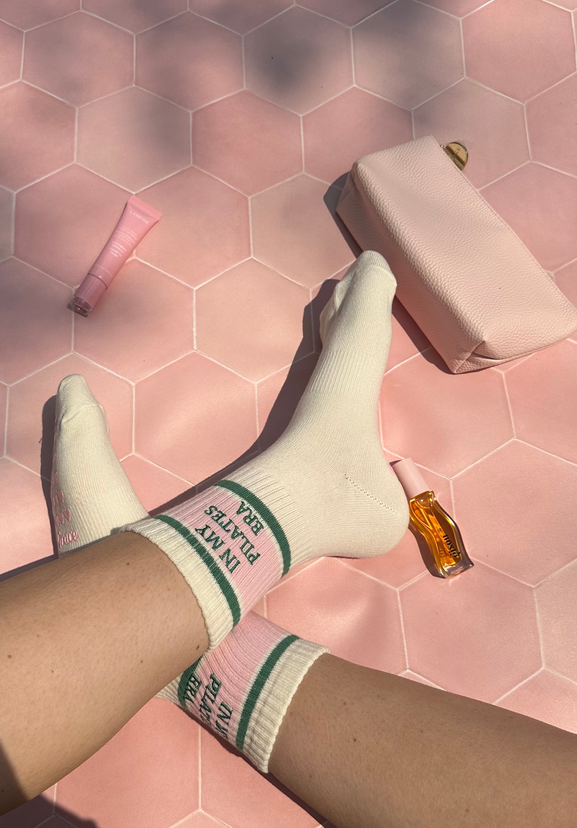 Green pink exercise grips