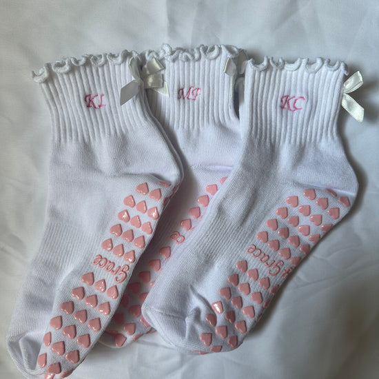Pink heart grip socks