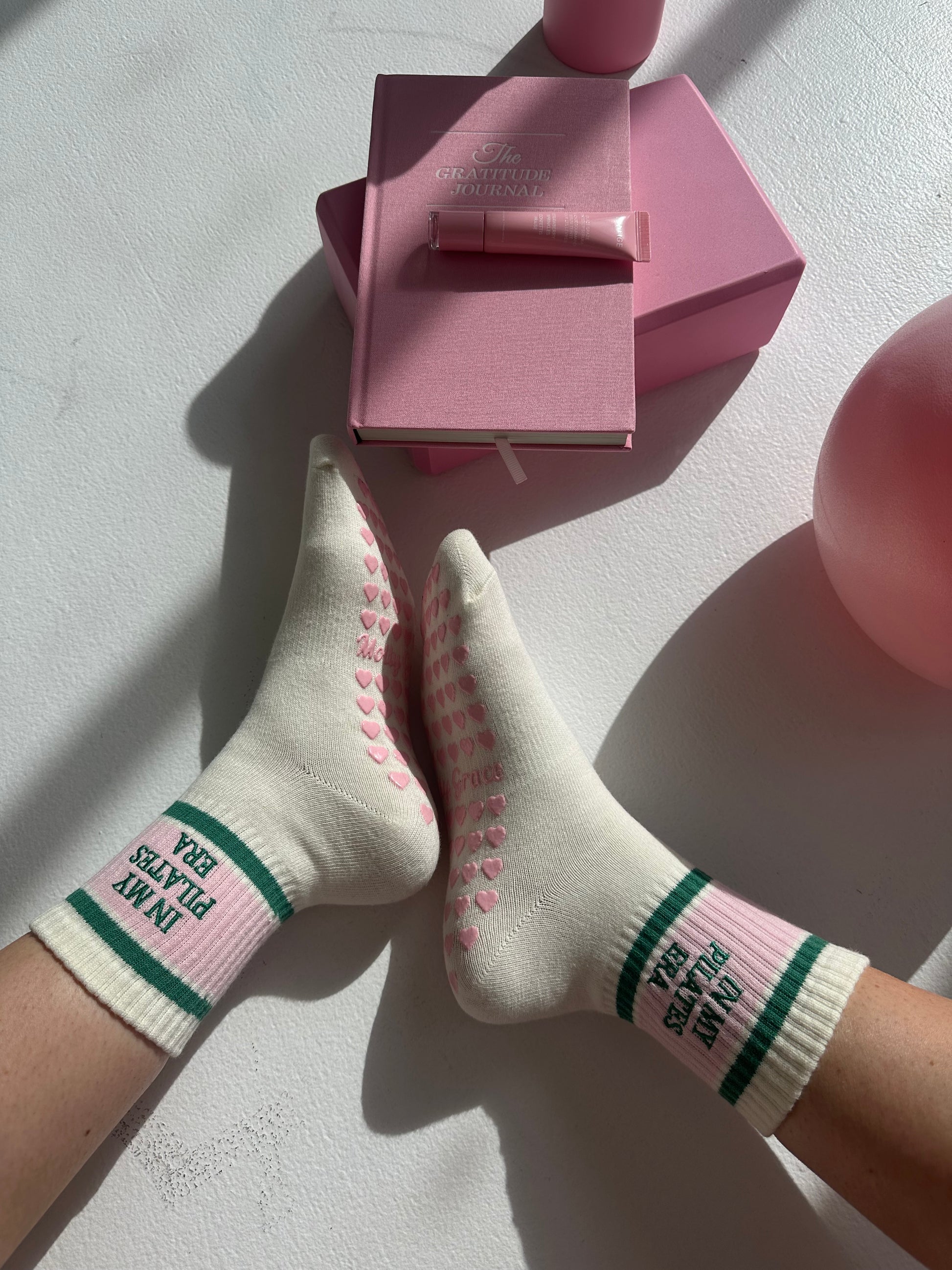 Pink green non-slip socks