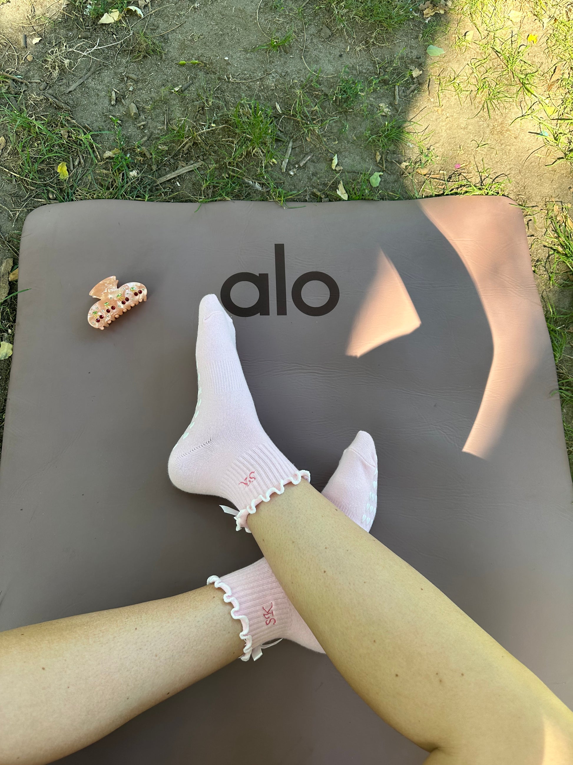 Pink cozy grip socks