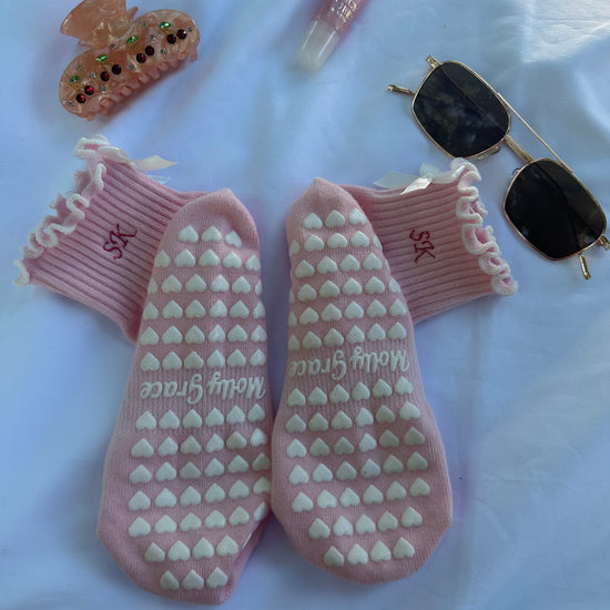 Pink heart non-slip socks