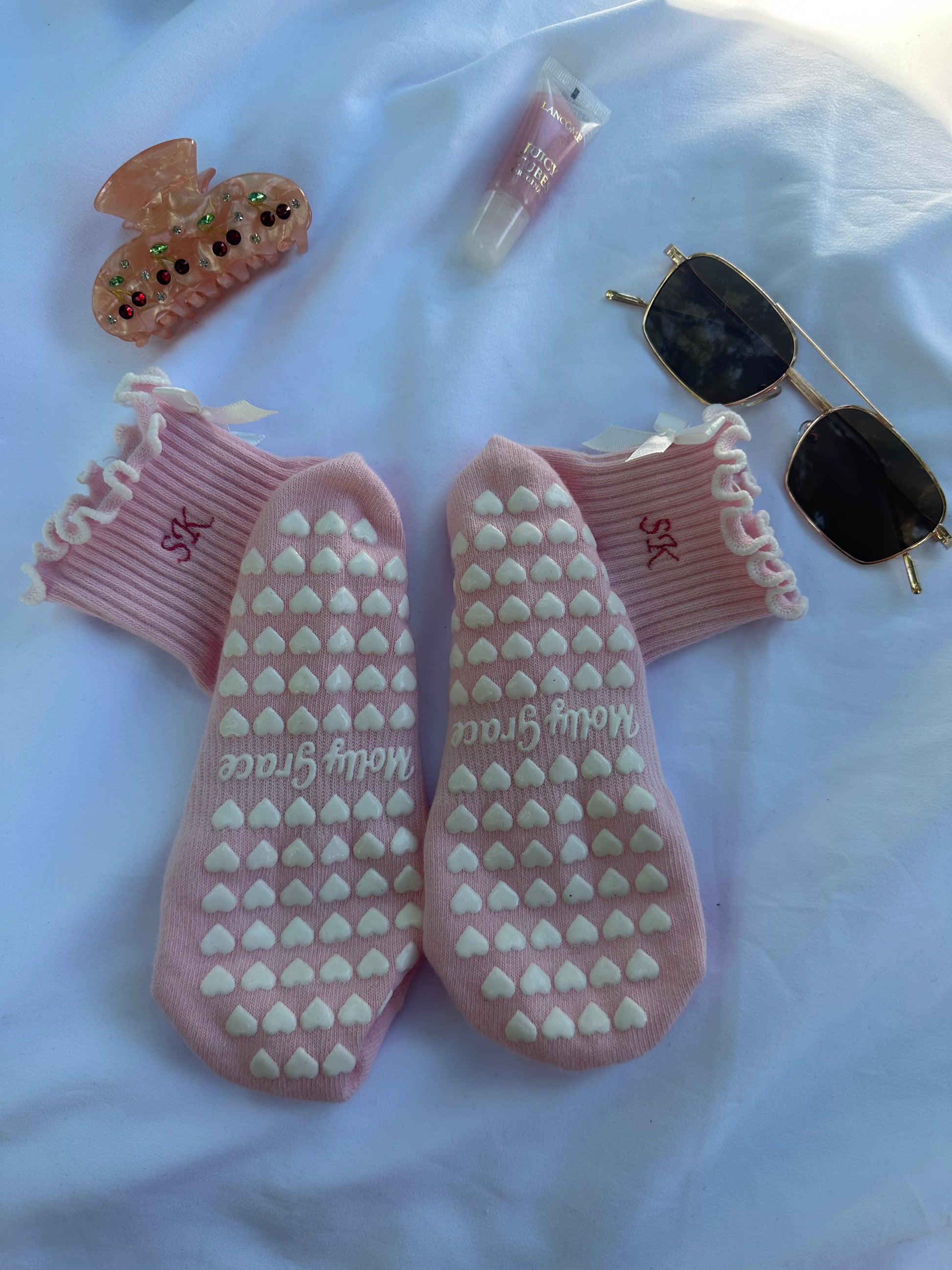 Pink heart non-slip socks