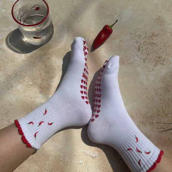 Red coquette grip socks
