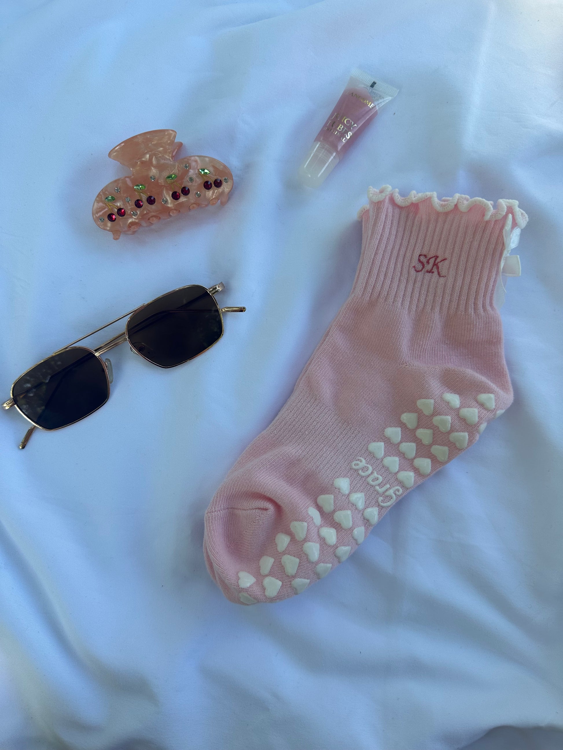 Pink heart non-slip socks