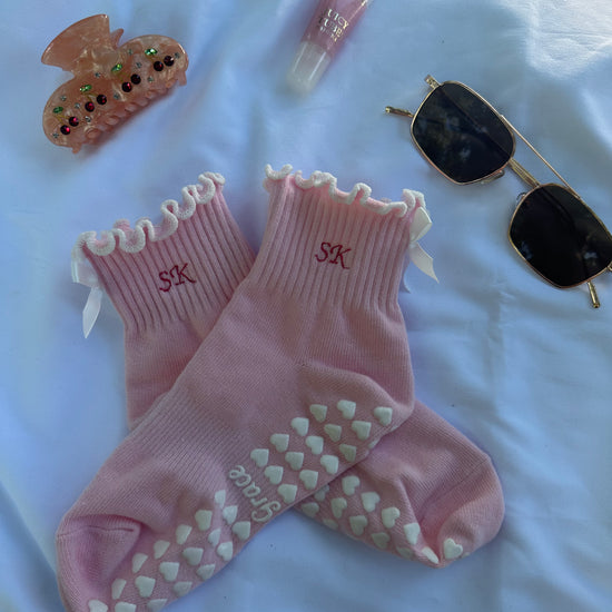 Pink ruffle yoga socks
