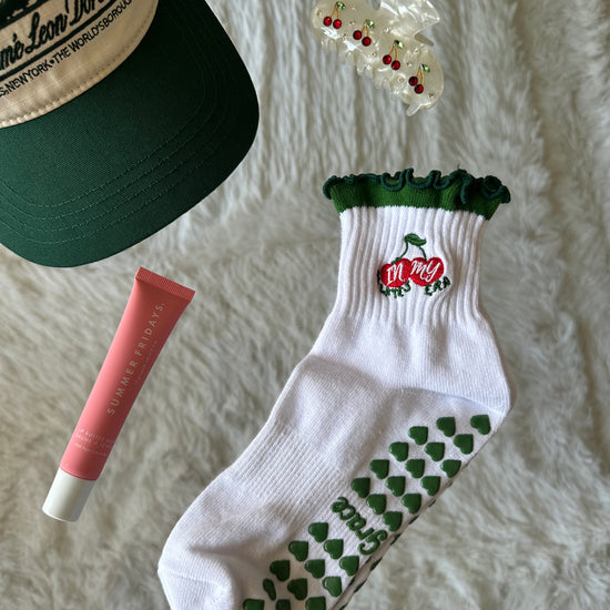 Green heart Pilates socks