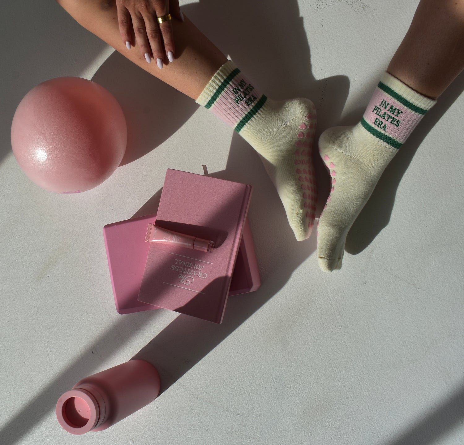 Pink green exercise grips