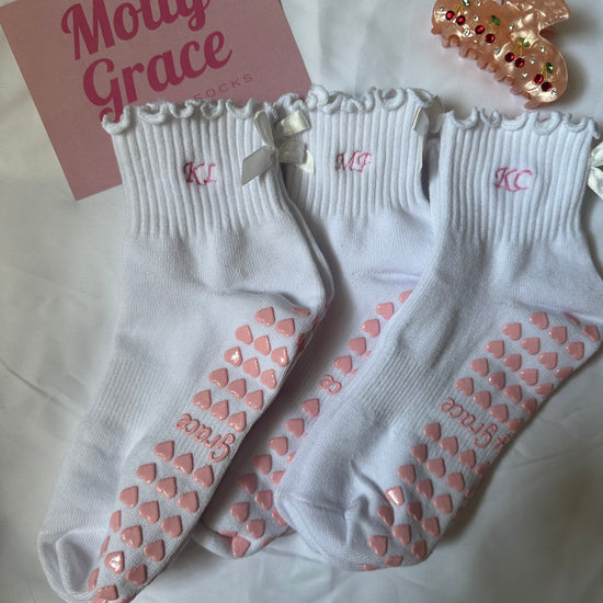 White ruffle initial socks