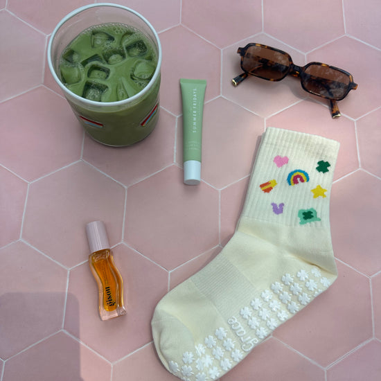 Cream yoga grip socks