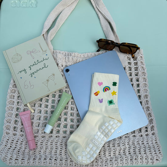 Cream lucky grip socks