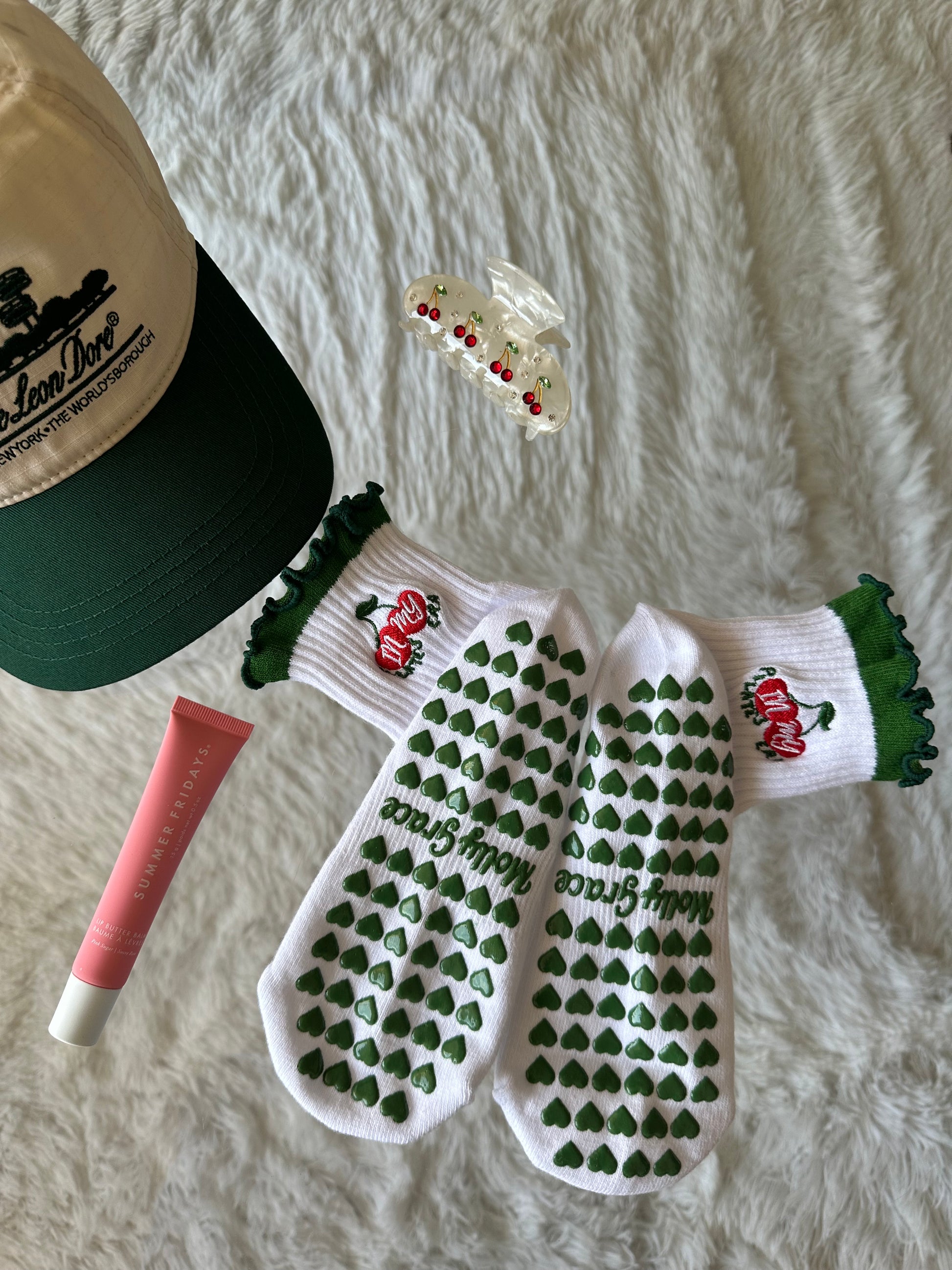 Pilates cherry grip socks