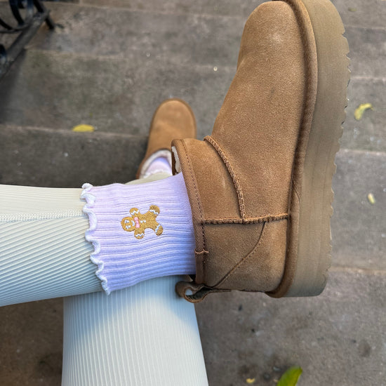 light pink ruffle grip sock