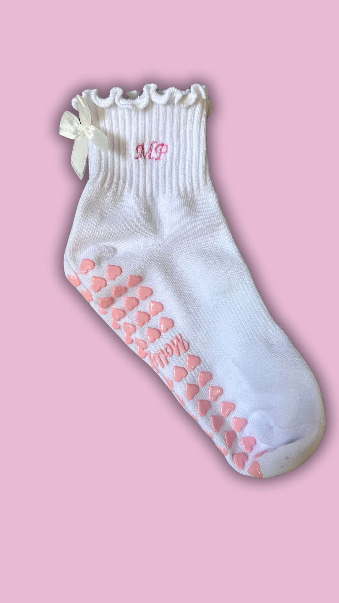 Custom Initial White Ruffle Grip Sock | MollyGrace | NYC