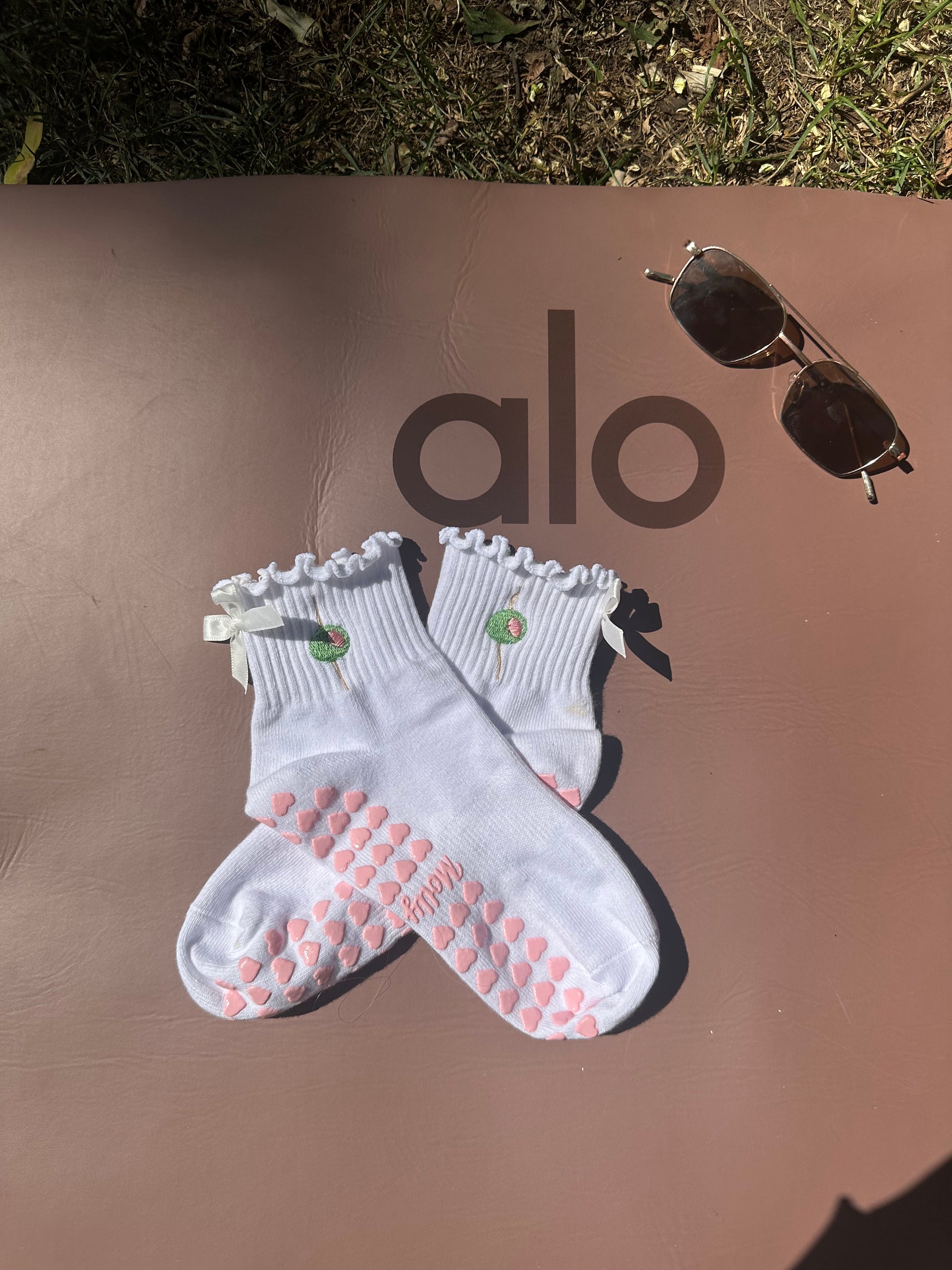 Pink heart grip socks