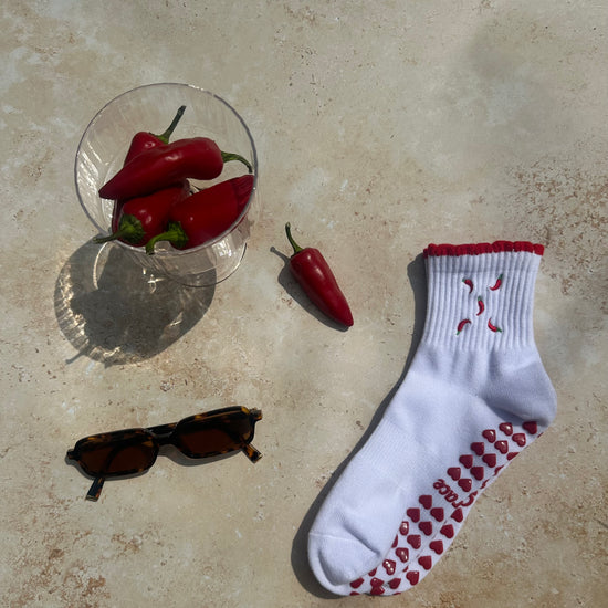 Red yoga heart socks
