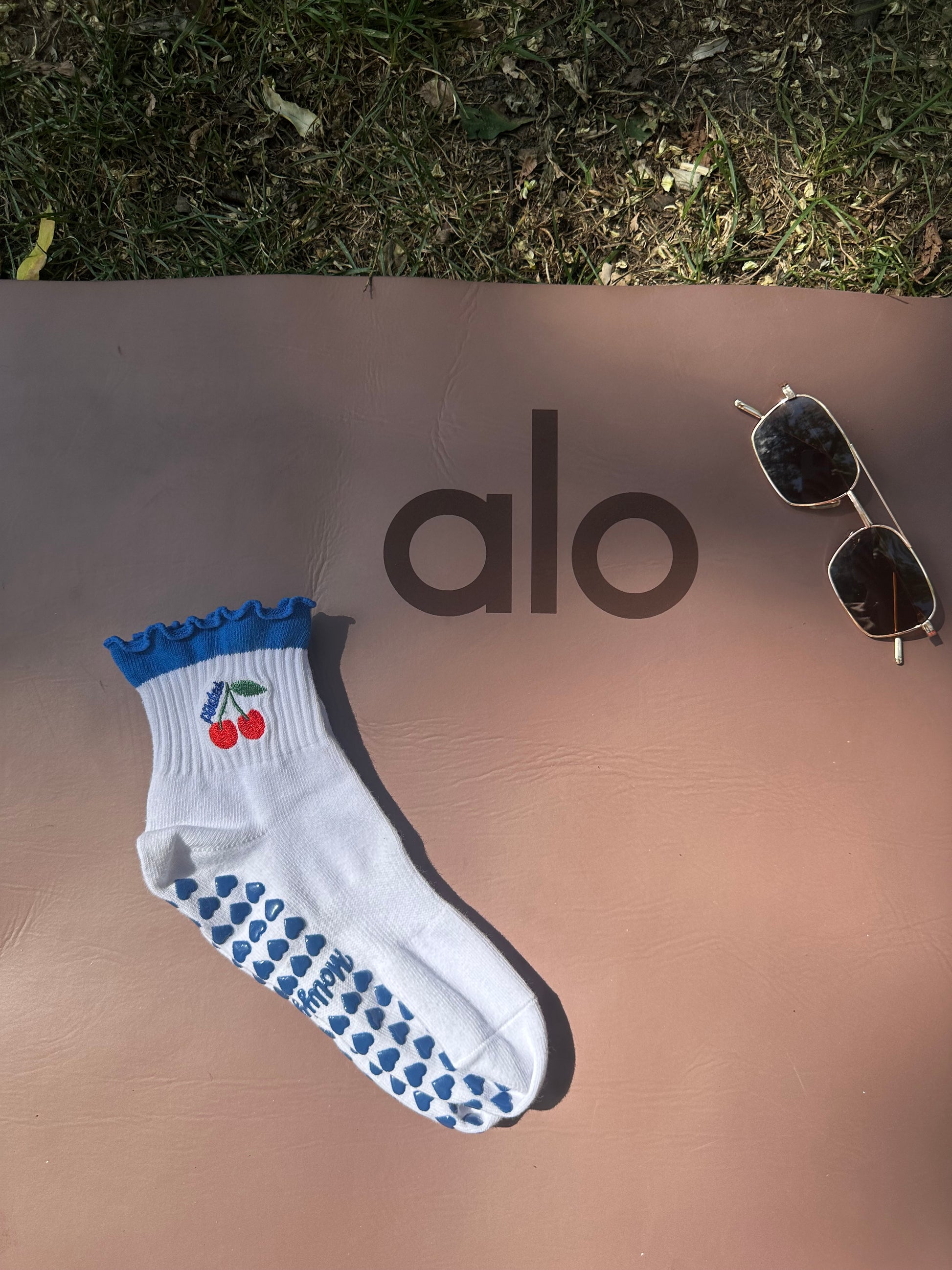 Blue ruffle cherry socks