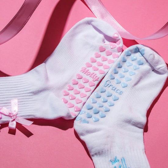 Pink blue grip socks