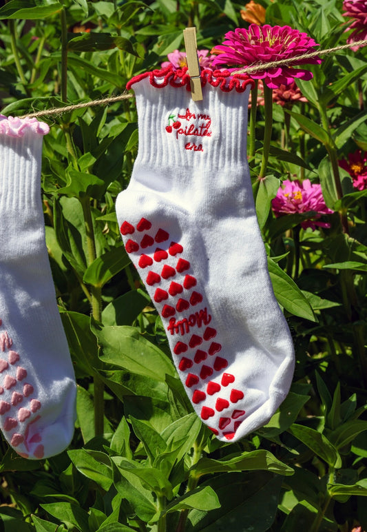 Red cherry Pilates socks