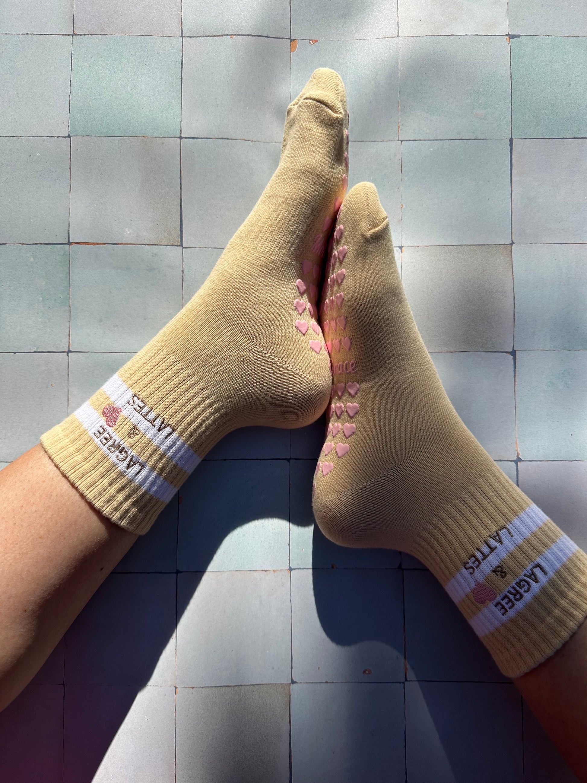 Pink heart grip socks