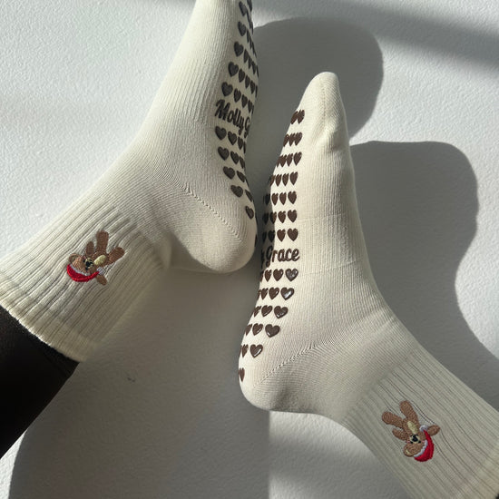 Cream santa bear socks