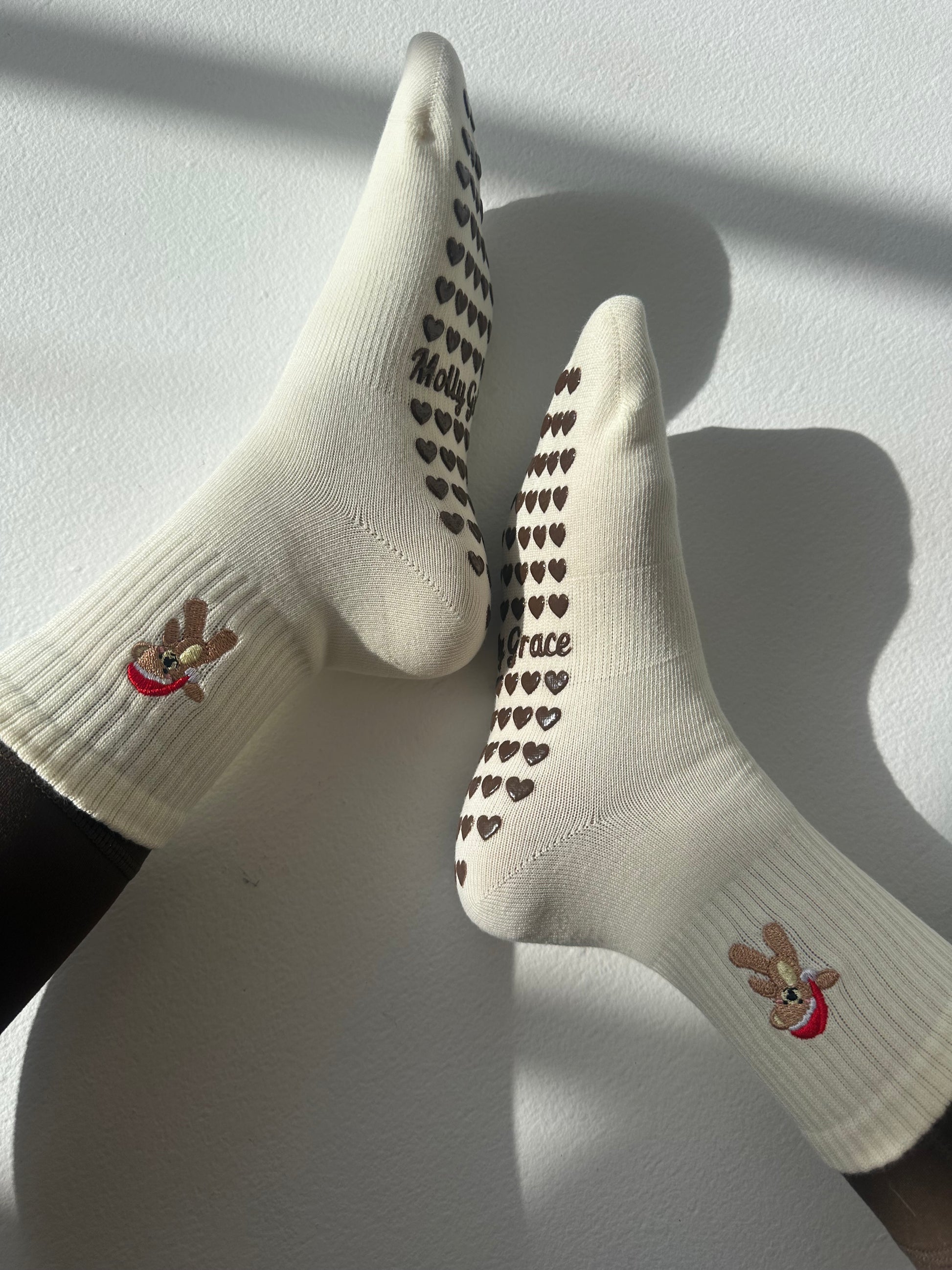 Cream santa bear socks