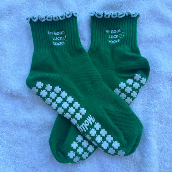 Green Pilates grip socks