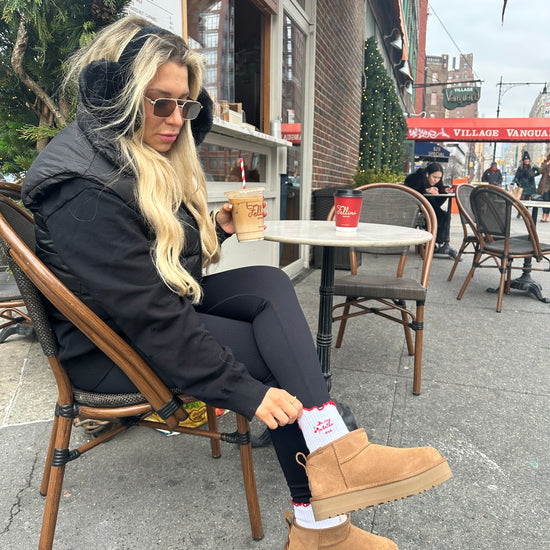 Ruffled red grip socks