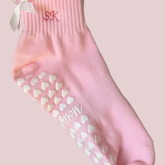 Pink White Grip Socks