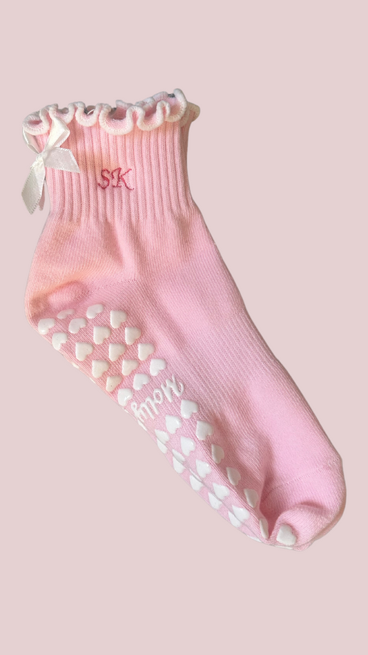 Pink White Grip Socks