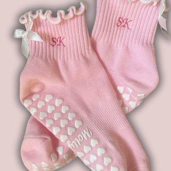 Pink bow heart socks