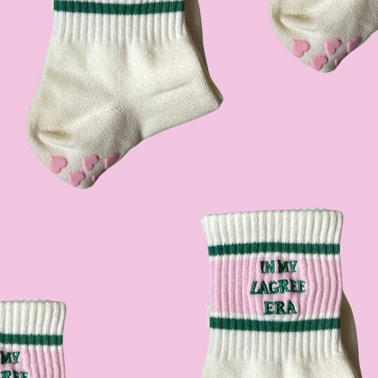 Pink green grip socks