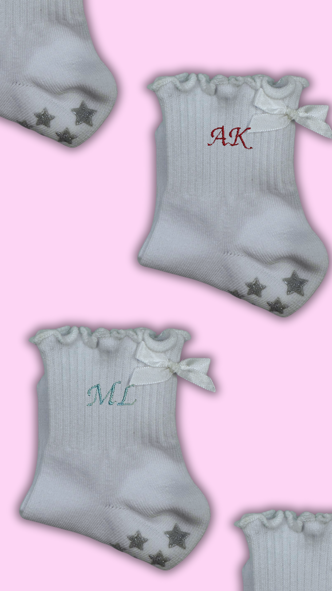 White Ruffle Non-Slip Grip Socks with Custom Initials