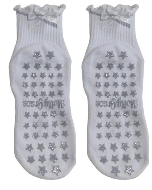 White bow star silver glitter grip