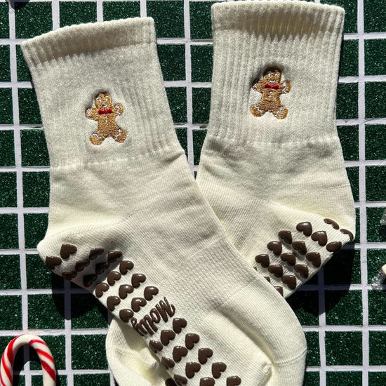 Brown heart grip socks