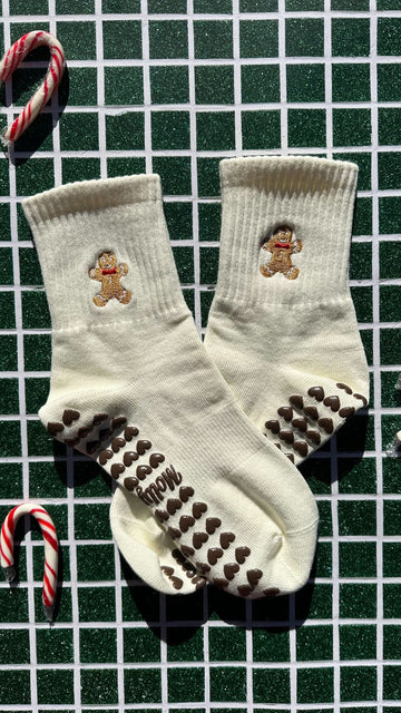 Brown heart grip socks