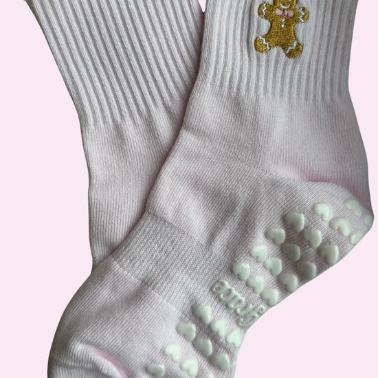 pink ruffle grip sock