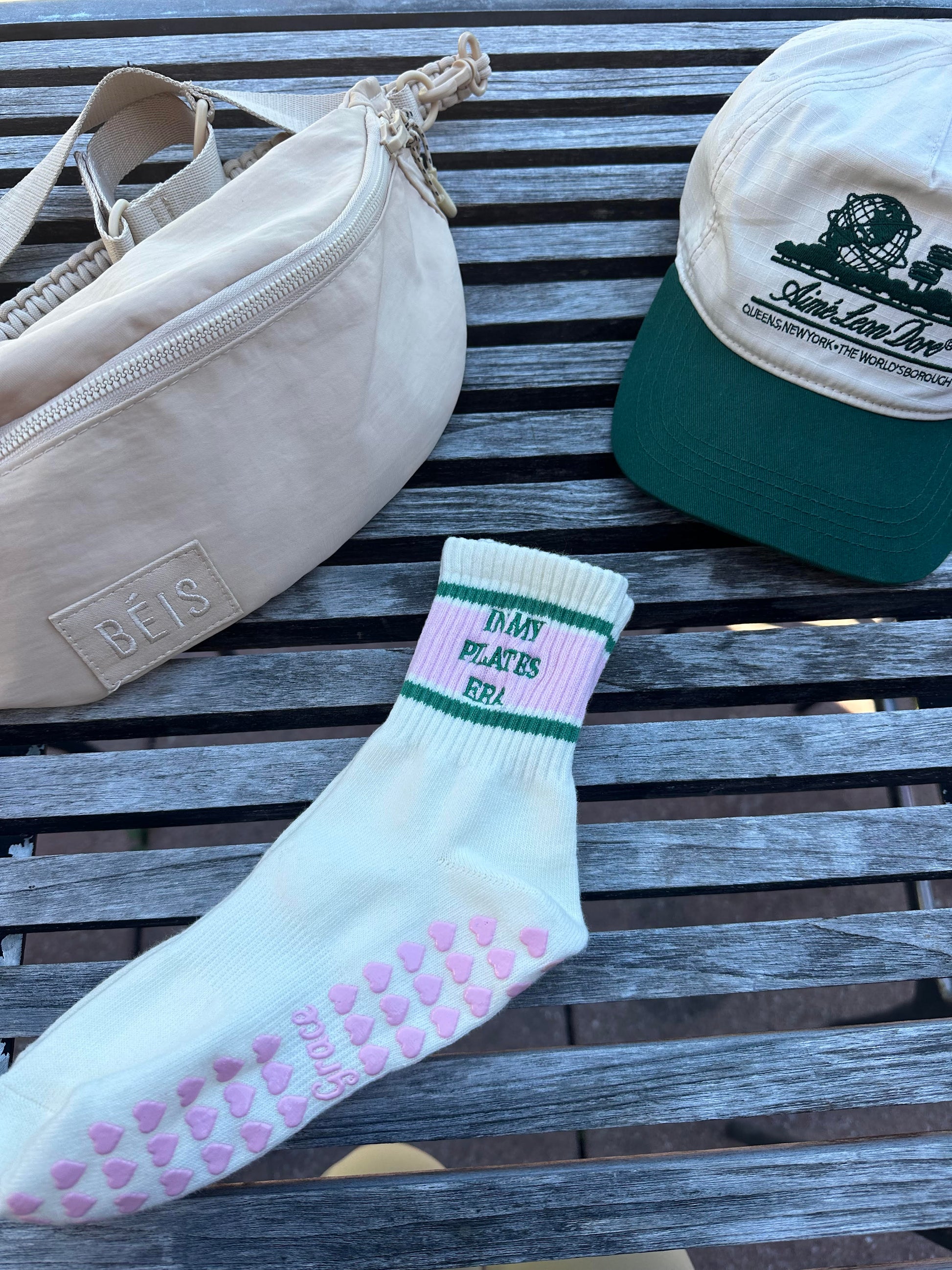 Pink green Pilates socks